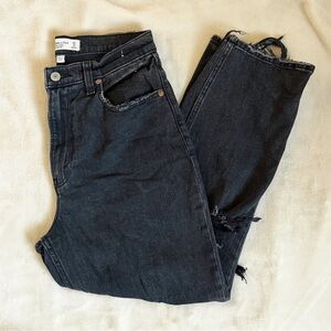 Abercrombie & Fitch Curve Love Black Distressed Ankle Straight Jeans 27 SHORT
